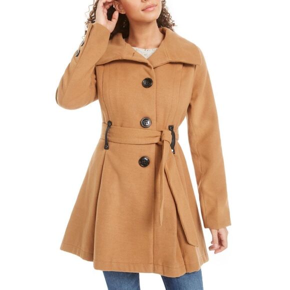 Madden Girl Jackets & Blazers - Madden Girl Juniors Drama Belted Skirted Camel Coat Plus Size 3X NWT